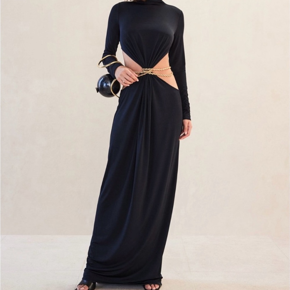 Elegant Black Cut-Out Maxi Dress
